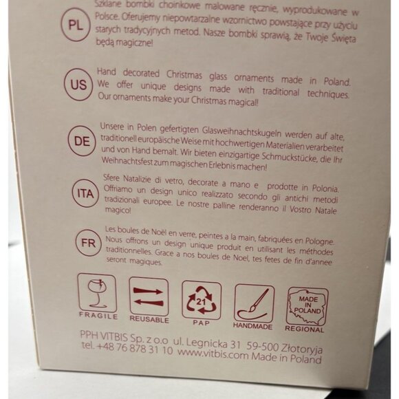 Vitbis Handmade Glass Ornament 10 CM Made in Poland White Black - Picture 4 of 10